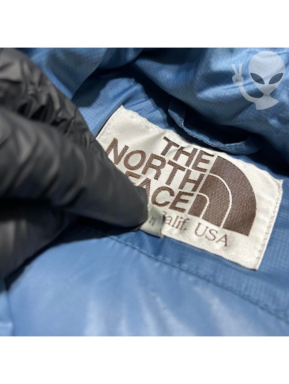 The North Face Nuptse 700 Down Puffer Jacket Womens Size M Blue Brown Vintage - Picture 6 of 8